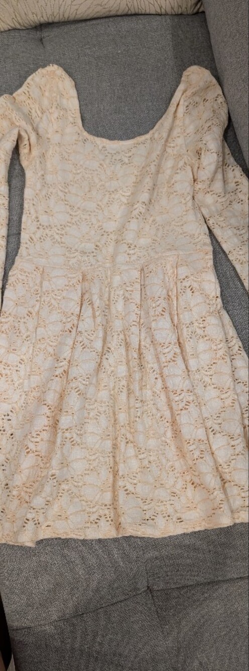 Free People Lace Long Sleeve Scoop Neck Dress - Light Peach Size Small
